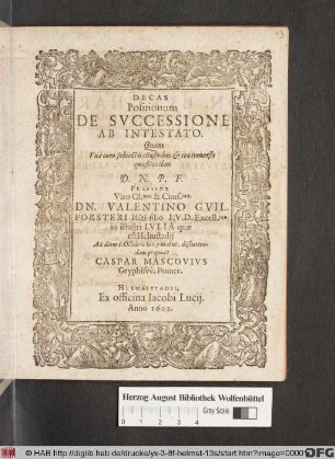 Decas Positionum De Successione Ab Intestato