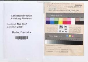 Entnazifizierung Franziska Radke , geb. 28.09.1892 (Studiendirektorin)