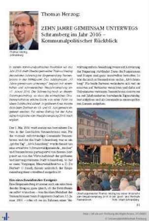 Zehn Jahre gemeinsam unterwegs. Schramberg im Jahr 2016 – Kommunalpolitischer Rückblick.