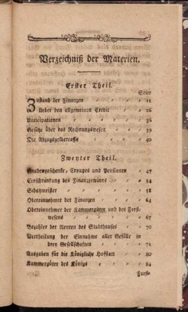 Verzeichniß der Materien.