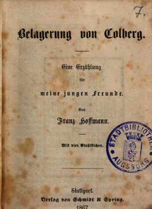 Belagerung von Colberg : eine Erzählung für meine jungen Freunde