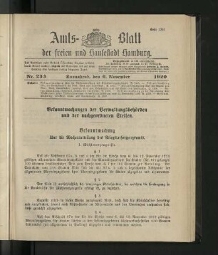 No. 233, 6. November 1920