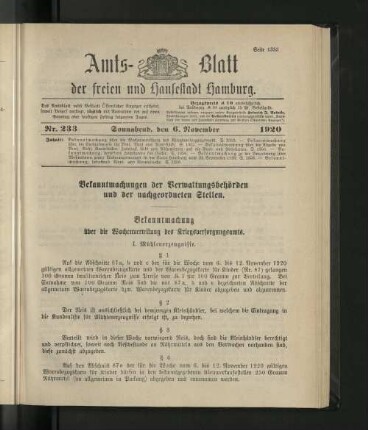 No. 233, 6. November 1920