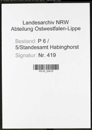 Sterberegister Standesamt Castrop-Rauxel Habinghorst