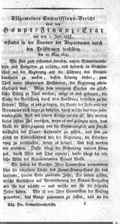 Commissions-Bericht über den Haupt-Finanz-Etat 1819-1820