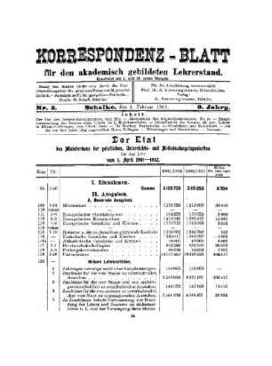 Der Etat des Ministeriums der geistlichen, Unterrichts- und Medizinalangelegenheiten für das Jahr vom 1. April 1901-1902