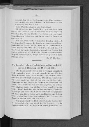 Wortlaut alter Schuldverschreibungen (Kammerbriefe) der Stadt Hamburg von 1540 und 1601.