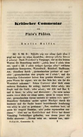 Kritischer Commentar zu Platös Phaedon. 2