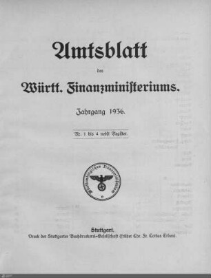 4.1936: Finanzministerium, Amtsblatt 1936