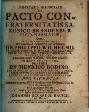 Dissertatio Inauguralis De Pacto Confraternitatis Saxonico-Brandenburgico-Hassiacæ