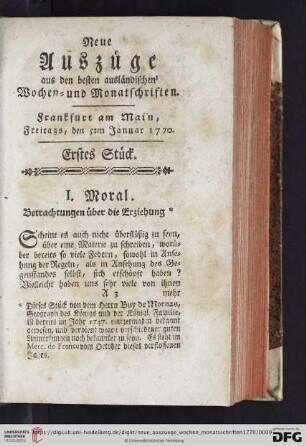 (Erstes Stück. Freitags, den 5ten Januar 1770 - Viertes Stück. Freitags, den 26ten Januar 1770)