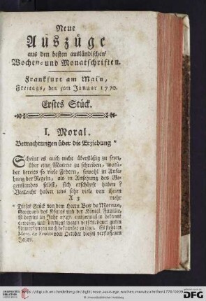 (Erstes Stück. Freitags, den 5ten Januar 1770 - Viertes Stück. Freitags, den 26ten Januar 1770)
