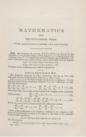 Mathematics form the educational times, with additional papers and solutions. [ 8115. - 7627.]