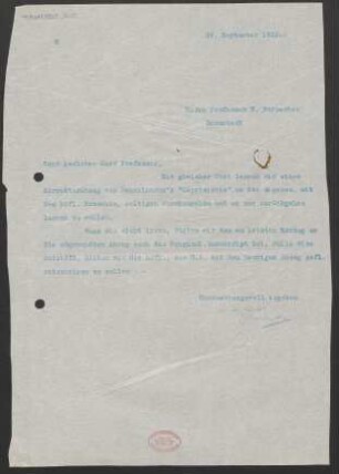 Brief an Willy Burmester : 29.09.1910