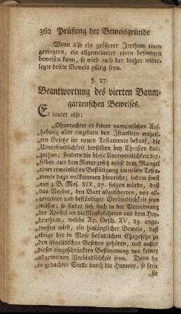 §. 27. Beantwortung des vierten Baumgartenschen Beweises.