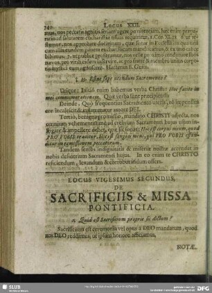 Locus Vigesimus Secundus. De Sacrificiis & Missa Pontificia
