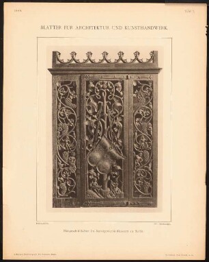 Hängeschränkchen im Kunstgewerbemuseum, Berlin: Ansicht (aus: Blätter für Architektur und Kunsthandwerk, 1. Jg., 1888, Tafel 7)