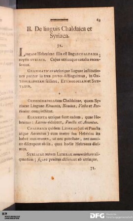 II. De linguis Chaldaica et Syriaca.