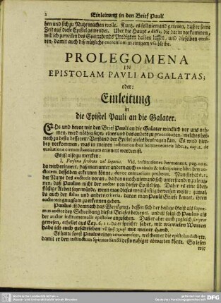 Prolegomena In Epistolam Pauli Ad Galatas; oder: Einleitung in die Epistel Pauli an die Galater