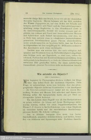 Wie entsteht ein Objectiv?