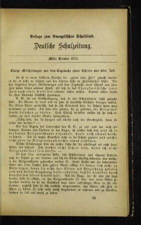 Einige Mittheilungen aus dem Tagebuche eines Lehrers aus alter Zeit