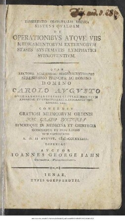 Dissertatio Inauguralis Medica Sistens Quaedam De Operationibus Atque Viis Medicamentorum Externorum Stases Systematis Lymphatici Submoventium
