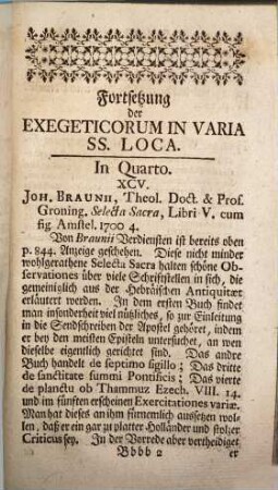 Biblisch-exegetische Bibliothec : das ist, richtiges Verzeichniß, zulängliche Beschreibung, und bescheidene Beurtheilung der dahin gehörigen vornehmsten Schriften welche in M. Michael Lilienthals ... Bücher-Vorrath befindlich sind. 1748, 9