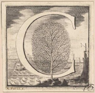 Initiale C (Baum mit Flusslandschaft)