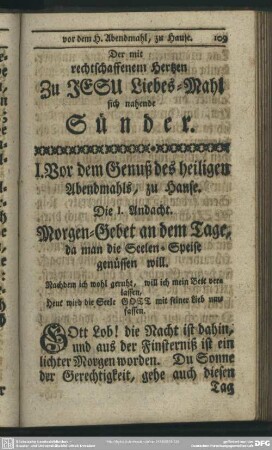 Der mit rechtschaffenem Hertzen Zu Jesu Liebes-Mahl sich nahende Sünder