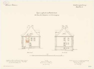 Kadettenhaus der Garnison Potsdam Ergänzungsbauten: Wohnhaus des Chefs der östlichen Kompanie und Verbindungsgang: Aufriss Ostansicht, Westansicht 1:100