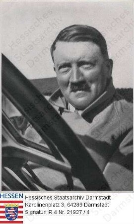 Hitler, Adolf (1889-1945) / Sammelwerk Nr. 15 'Adolf Hitler', Bild Nr. 4, Gruppe 65 / Porträt Adolf Hitlers am Steuer eines Wagens, Brustbild
