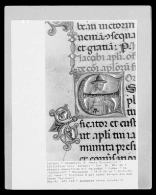 Missale monasticum mit Kalendar — Initiale E mit einer Person aus dem Neuen Testament, Folio 131 verso