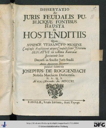 Dissertatio Ex Juris Feudalis Publicique Fontibus Hausta De Hostenditiis