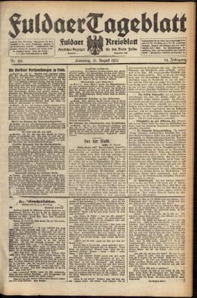Ausgabe vom Samstag, den 26. August 1922.