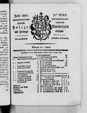 31tes Stück, Ausgabe vom 5. August 1801
