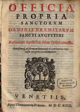 Officia propria sanctorum ... Eremitarum S. Augustini