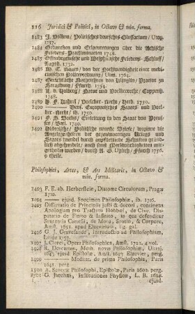 116-138, Philosophici, Artes, & Ars Militaris, in Octavo & min. forma - Hist. Nat. Phys. Mineral. Botanici, Chymici, Anatomici, Chirurgici & Medici, in Octavo & min. forma