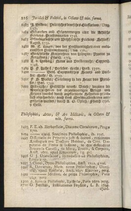 116-138, Philosophici, Artes, & Ars Militaris, in Octavo & min. forma - Hist. Nat. Phys. Mineral. Botanici, Chymici, Anatomici, Chirurgici & Medici, in Octavo & min. forma