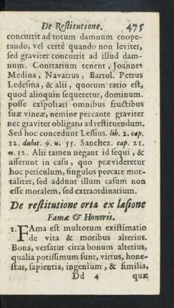 De restitutione orta ex laesione Famae & Honoris