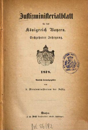 Justizministerialblatt für den Freistaat Bayern. 16. 1878
