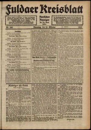 Ausgabe vom Dienstag, den 21. Oktober 1919.