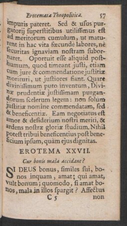 Erotema XXVII. Cur bonis mala accidant?