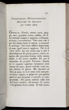 Osservazioni Meteorologiche Mediche Ed Agrarie per l'anno 1807.