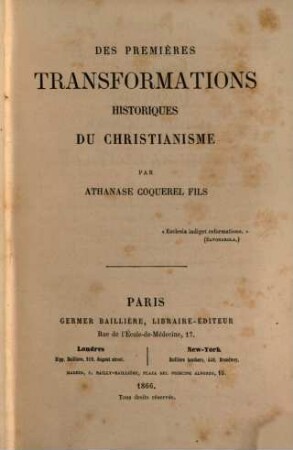 Des premières Transformations historiques du Christianisme