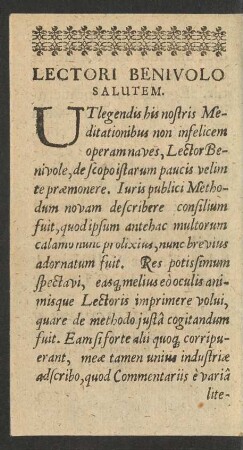 Lectori Benivolo Salutem.