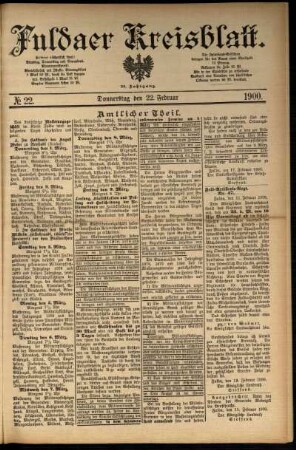 Erste Ausgabe vom Donnerstag, den 22. Februar 1900.