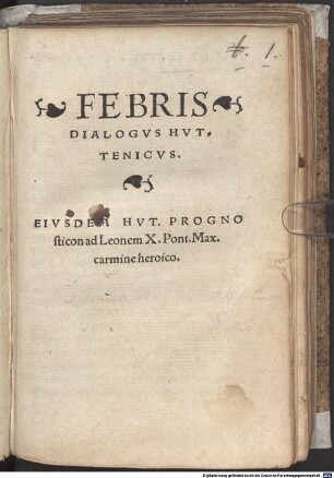 Febris : dialogus Huttenicus