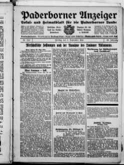 Paderborner Anzeiger : Lokal- und Heimatzeitung für das gesamte Paderborner Land : Tageszeitung für Jedermann : Publikationsorgan vieler Behörden