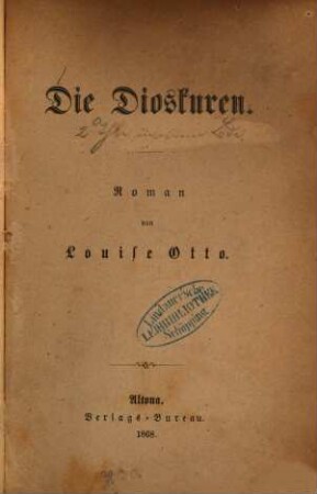 Die Dioskuren : Roman von Louise Otto
