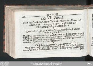 Das VII. Capitul. Von der Cavation, Contra-Cavation, Ricavation, Mezza-Cavation, und Commettere di Spada, was solches alles heisse, und was darbey in acht zu nehmen.